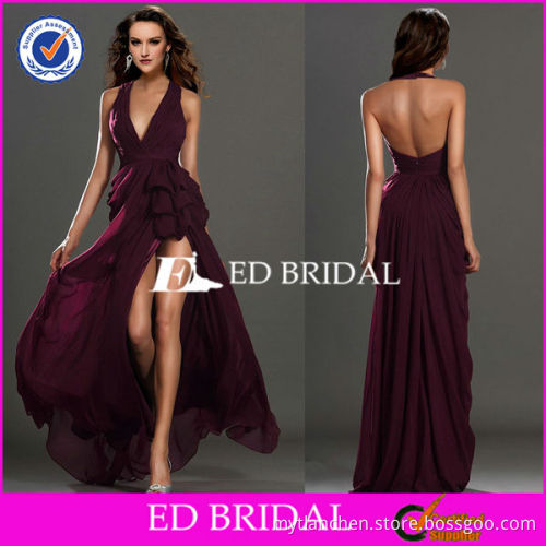 YW216 Sexy Open Back Cap Sleeve High Front Slit Deep V Neck Evening Dresses Online